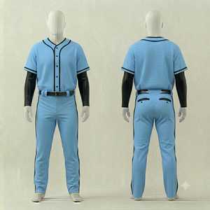 Men's <b>Light</b> Blue Baseball Uniform Set Short Sleeve Mesh Jersey Pants With Belt Breathable Polyester Team Apparel - Product Image 1