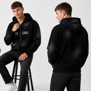 Nouveau sweat à capuche zippé vintage délavé au soleil, en coton épais et molleton lourd, coupe oversize 2026 - Product Image 3