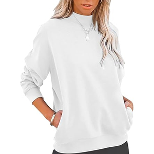 Women's Casual Cotton Fleece Top Oversized Hoodie Long Sleeves Pullover Sweatshirt for Winter Autumn Plain Dyed Mock Neck - Product Image 1