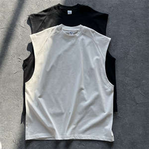 Camiseta sin mangas de punto de alta calidad para hombre, transpirable, con estampado serigrafiado, cuello grueso, lavado ácido, sin mangas, V-14 - Product Image 5