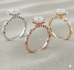 Anillo de compromiso vintage con halo de diamantes en forma de marquesa chapado en oro rosa - Product Image 3