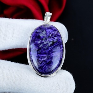 Colgante Ovalado de Charoita Púrpura Natural, Plata de Ley, Joyería de Piedras Preciosas Hecha a Mano, Venta al por Mayor, OEM, ODM - Product Image 1
