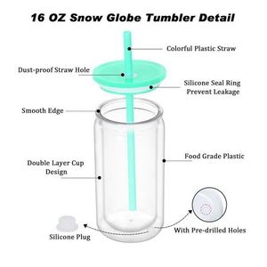 Vaso de Plástico Portátil de Doble Pared de 16oz, Ecológico, con Diseño de Globo de Nieve, Delgado, con Pajita de Color - Product Image 5