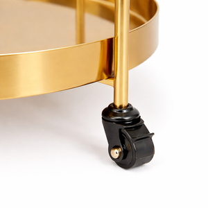 Carrito de Bar Redondo Dorado de Lujo, Carrito de Servicio Rodante de Dos Niveles, Bandeja Metálica, Mesa Auxiliar con Ruedas, Moderno, para Hogar, Hotel, Restaurante - Product Image 3