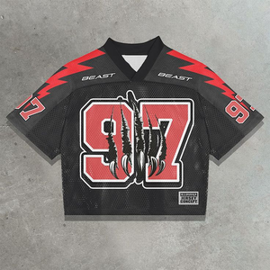 Custom Sublimation Printed Football Jersey <b>Men's</b> Short Sleeve V-Neck 69 Flame Design Sporty Breathable Polyester Jersey - Product Image 3