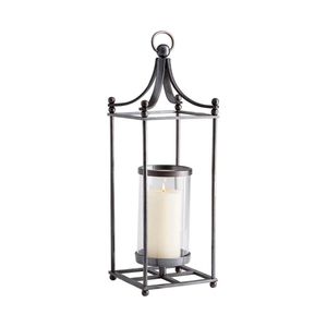 Rustic Wrought Iron Decorative Pillar Candle Lantern with Glass Hurricane Tall Metal Hanging Candle Holder Wedding Centerpiece - Product Image 1