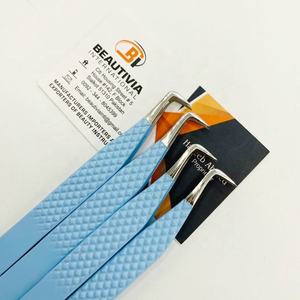 Pince à épiler professionnelle d'extension de cils en acier inoxydable, pointe pointue, forte adhérence, volume de bottes à revêtement bleu, vente en gros - Product Image 2