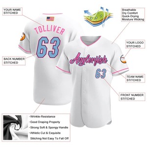Camiseta de Softbol Personalizada con Bandera Americana en Blanco, Azul Claro y Rosa para Mujer, Transpirable, Absorbente de Humedad, Ropa Deportiva de Equipo, Uniformes al por Mayor - Product Image 5