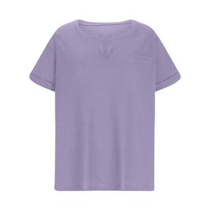 Camiseta de Punto Tipo Waffle para Mujer, Cuello en V, Manga Corta, Corte Holgado, Color Sólido, con Bolsillo, Transpirable, para Todas las Temporadas - Product Image 6