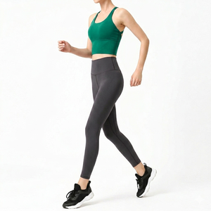 Best Selling Premium Black Gray 2 Piece Women's Yoga Set High Waist Tummy Control Yoga Leggings Mesh Four-Way Stretch <b>Padded</b> - Product Image 6