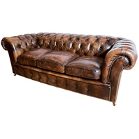 Canapé Chesterfield de style européen, convertible, pour salon, hôtel, en cuir véritable, 3 places