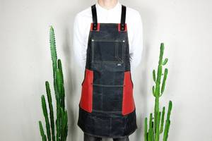 Tablier professionnel en toile pour barman avec sangles en cuir véritable, gilet de travail léger et poches utilitaires ajustables - Product Image 1