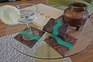 Black Walnut Wood Coaster Set Resin River Drink Coasters Rubber Pads Oil Finish for Home <b>Bar</b> Party - Product Image 4