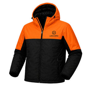 Custom Men's <b>Waterproof</b> Hooded Puffer <b>Jacket</b> Winter Windproof Insulated Outdoor Thermal Coat Orange Black Full Zip <b>Parka</b> OEM ODM - Product Image 2