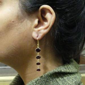 ชุดต่างหูห้อยประดับพลอยโกเมน เงินแท้ 925 ชุบทอง ดีไซน์ทันสมัยสำหรับผู้หญิง - Product Image 4