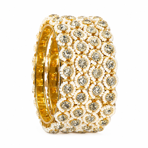 Gold Plated Alloy Bangle With <b>Crystal</b> Rhinestone Bezel Setting Imitation Pearl Women's Classic Party Jewelry Fashion <b>Bracelet</b> - Product Image 1