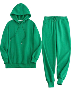 Conjunto Deportivo Unisex Verde con Capucha, Manga Larga, Color Sólido, Informal, Transpirable, Holgado, de Algodón para Adultos - Product Image 1