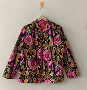Veste Kantha vintage indienne en coton matelassé tricoté à imprimé floqué pour l'hiver - Product Image 4