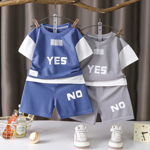 Cool Whales <strong>Boys'</strong> Girls' Summer Suit Home Clothes Breathable Comfortable Two-piece Colorblock Cartoon Letters Western-style - Product Image 2