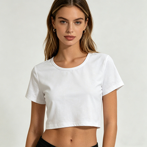 Haut court respirant pour femme, imprimé par transfert thermique, 95 % coton, 5 % élasthanne, 180 GSM, coupe facile - Product Image 1