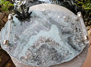 Geode Resin Tray Serving Tray Jewelry Tray <b>Makeup</b> <b>Vanity</b> tray Resin tray with handles Perfume tray Epoxied tray Wine Cheese tray - Product Image 6
