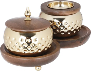 Luxury Handcrafted Copper Bakhoor <b>Burner</b> with Wooden Handle Handmade Brass Incense <b>Burner</b> with Sandalwood Lid Aromatic Diffuser - Product Image 5