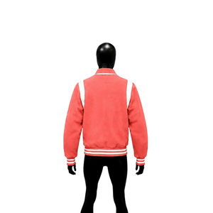 Veste universitaire personnalisée en satin rose corail avec panneaux d'épaule blancs, veste de baseball premium pour hommes et femmes, style classique - Product Image 2