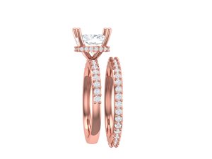 Anillo de compromiso de oro rosa con diamante de talla redonda, doble banda, micro pavé, para mujer - Product Image 4