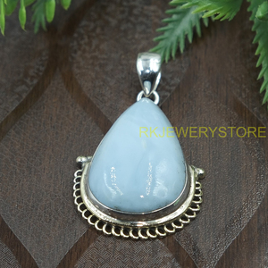 Natural Blue <b>Opal</b> Teardrop <b>Pendant</b> 925 Sterling Silver and Brass Handmade Vintage Boho Gemstone Jewelry Wholesale for Women her - Product Image 3