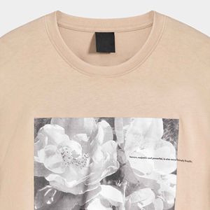 T-shirt à manches longues pour homme, beige, grande taille, design uni, logo sur le devant, impression photo florale, jersey en coton décontracté - Product Image 6