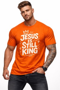 Camiseta Naranja con Estampado de Jesús es Rey, para Hombre y Mujer, Estilo Cristiano, Algodón Vintage, Streetwear, Religiosa, de Manga Corta, Talla Grande - Product Image 2