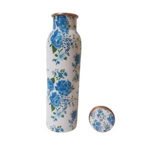 Wholesale Blue and <b>White</b> Floral Printed Copper <b>Water</b> <b>Bottle</b> Healing Yoga <b>Bottle</b> Leakproof Drinking Vessel for Gifting - Product Image 2