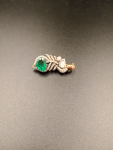 Broche en pierre doublette verte et diamant américain pour mariage, en argent 925, broche artisanale unisexe, broche royale - Product Image 2