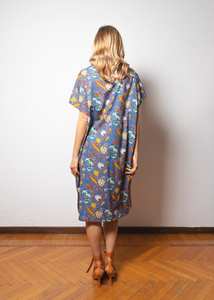 Robe kaftan élégante en coton indien pour femmes, imprimé floral bleu à la main, légère, style bohème, maxi, GAZALA012 - Product Image 3
