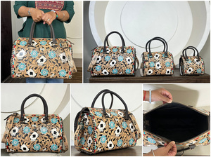 กระเป๋าเดินทางหนังแท้สไตล์ตะวันตกแบบสั่งทำพิเศษ ลายดอกไม้แบบวินเทจ ดีไซน์ลายไพ่ สำหรับผู้หญิง ใช้ได้ทั้งเดินทางและวันหยุดสุดสัปดาห์ - Product Image 3