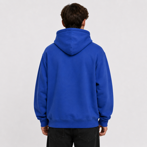 Sweat-shirt à capuche zippé bleu en molleton de coton avec poche graphique imprimée sur le devant, épais, personnalisable, pour l'hiver, style décontracté - Product Image 2