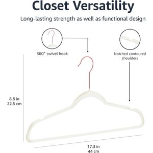 Appendiabiti Sottili in Velluto e Tessuto Avorio/Oro Rosa Antiscivolo per Abiti e Completi - Confezione da 30 - Product Image 3