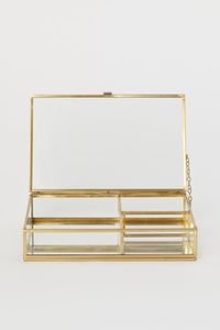 Luxury Metal And Glass Cosmetics Display Case <b>With</b> Clear Lid For Professional Beauty Product Organization - Product Image 2