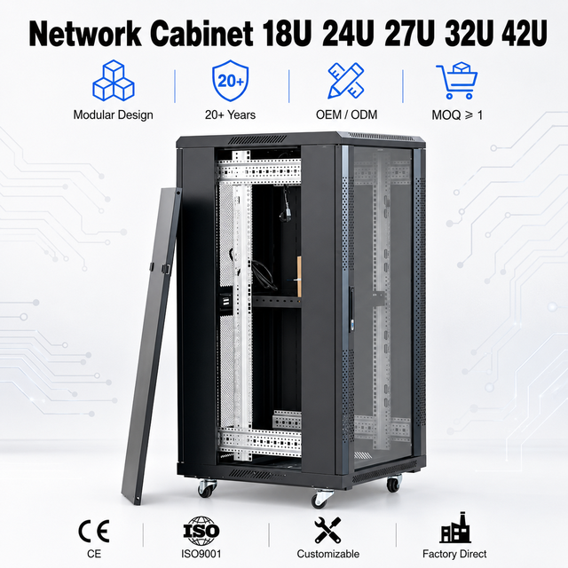 Ventilated Floor Standing Network Cabinet 19 Inch 22U 32U 42U Server Rack Enclosure High Density Server Data Center Stock Black