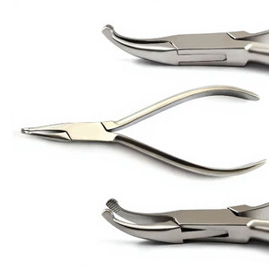 Pince à plier les fils dentaires manuelle, à mâchoires courbées et dentelées, pour la formage des fils orthodontiques, en acier inoxydable allemand, ergonomique - Product Image 1