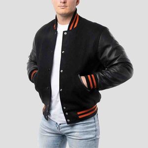 Blouson Bomber Varsity Personnalisé pour Homme en Laine et Cuir – Corps en Laine Premium, Manches en Cuir Véritable, Poignets Côtelés et Boutons Pression – Style Urbain - Product Image 1