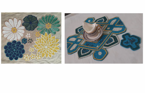 Set de table rond en perles fait main, motif paon, bleu, vert, or, autres thèmes, broderie FAIZA CRAFT FC-9400 - Product Image 3