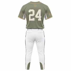 OEM Custom Sage Green Men's 2-Button Softball Baseball Jersey White Pants Set Low MOQ Private <b>Label</b> Team Uniform - Product Image 3