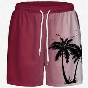 Shorts de bain pour hommes à imprimé floral, séchage rapide, résistants à l'eau, légers, vêtements de plage, taille élastique, cordon de serrage, longueur genou - Product Image 1