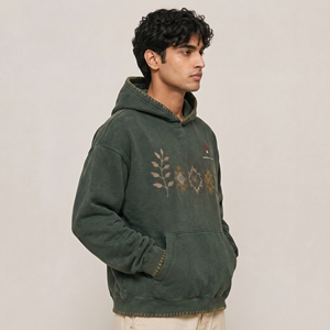 <b>Mens</b> Embroidery Hoodie Distressed Finish Oversized <b>Pullover</b> Sweatshirt for Modern Casual Streetwear Fashion - Product Image 6