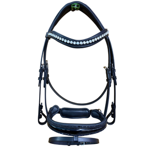 Juego de Brida para Caballo NIDA de Cuero Negro con Pedrería, Arnés de Equitación Inglesa con Correa de Nariz y Frente para Doma -Cob-Full - Product Image 1