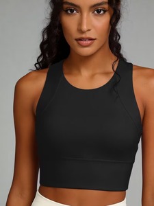 Women High <b>Neck</b> Sports Bra Longline Racerback <b>Padded</b> Crop Top Athletic Gym Workout Yoga Tank Running Fitness Activewear Vest - Product Image 1