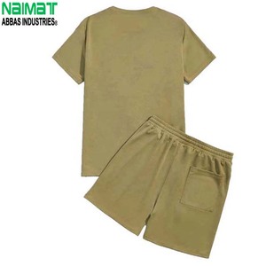 Conjunto de Camiseta de Algodón Morado para Hombre, Cuello Redondo, Tejido de Punto, Color Sólido, Informal, para Verano, Manga Corta, Pantalones Cortos - Product Image 3