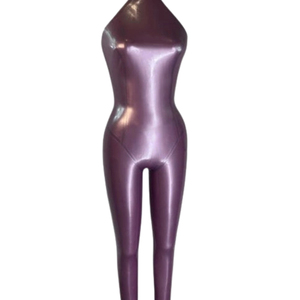 Women's Purple PU Coated Sleeveless High Waist <b>Jumpsuit</b> Solid Color Skinny Fit Butt-Lifting Clubwear Full Length Halter Neck - Product Image 4