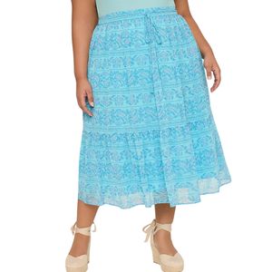 Jupe mi-longue décontractée à rayures pour femmes grande taille, taille haute, respirante, en satin doux, jupe d'été - Product Image 3